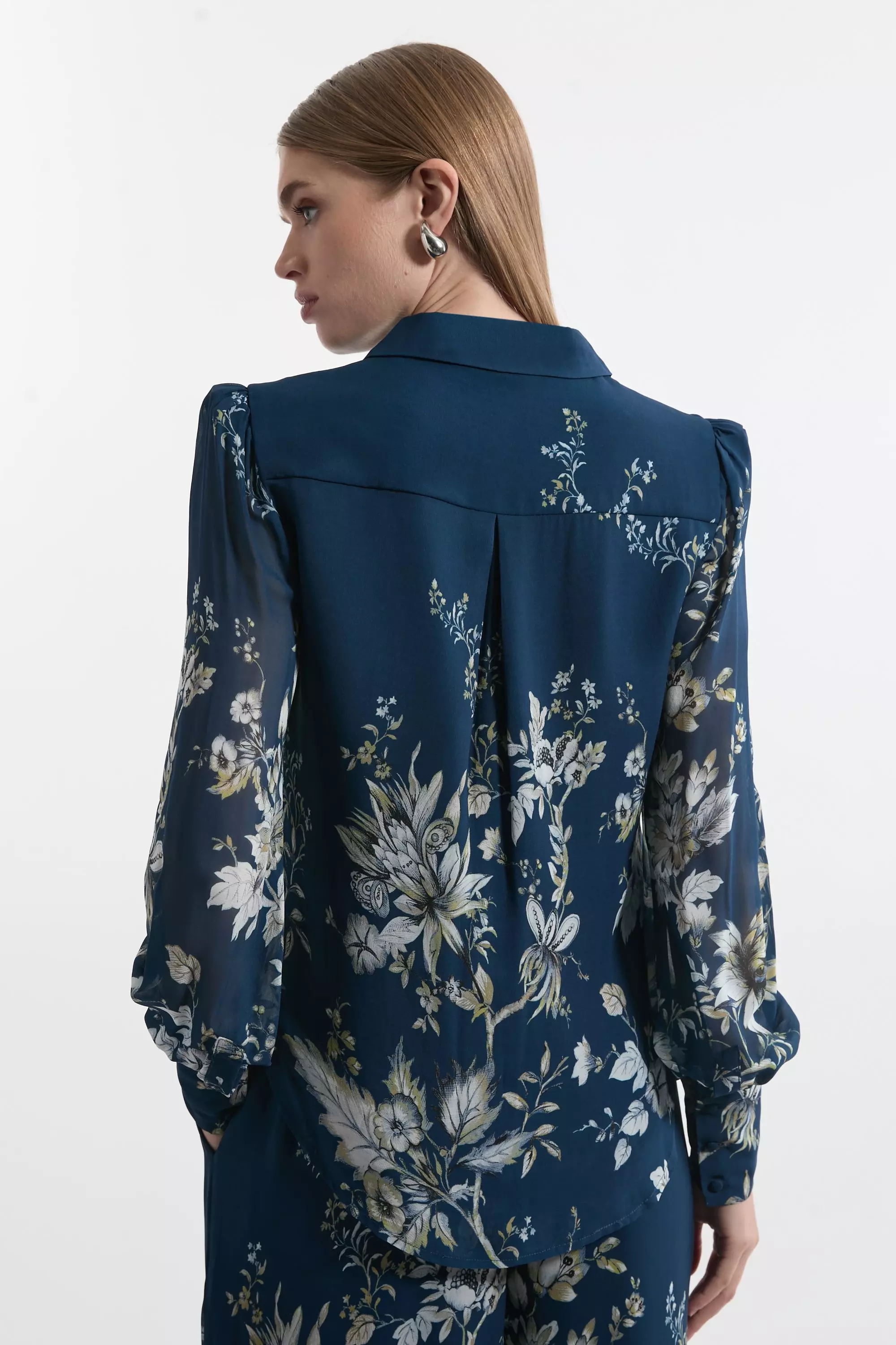Floral Border Print Viscose Woven Shirt Balloon Sleeve Shirt